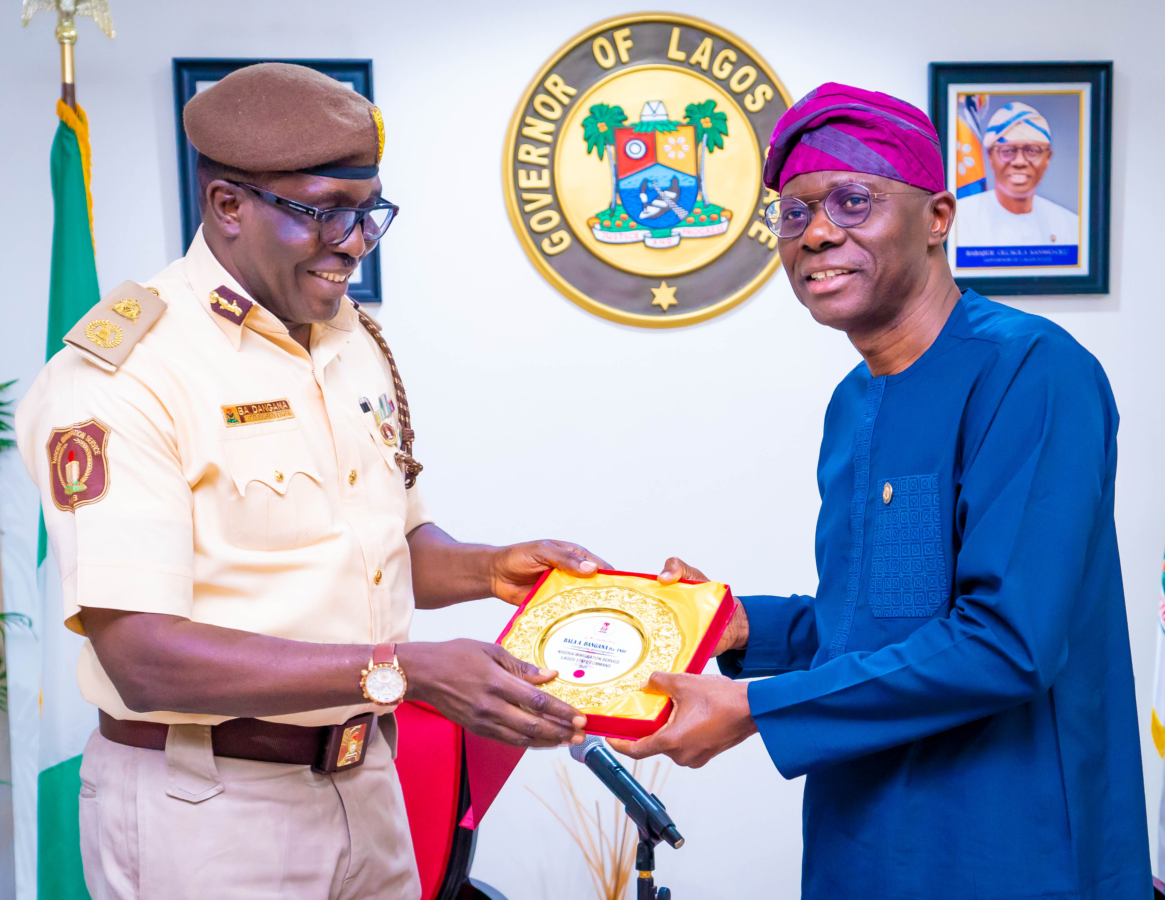 COMPTROLLER, NIGERIA IMMIGRATION SERVICE, LAGOS COMMAND, BALA ALYIU DANGANA PAYS COURTESY VISIT TO GOV. SANWO-OLU